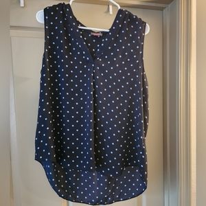 Vince Camuto Women's Large Dark Blue Tank With Light Blue Polka Dots